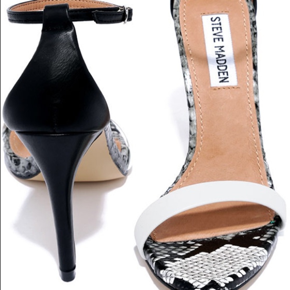 STEVE MADDEN STECY SNAKESKIN ANKLE STRAP HEELS